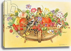Постер Уоттс Э. (совр) Trug with Fruit, Flowers and Chaffinches, 1991