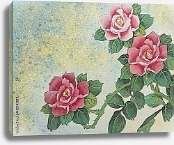 Постер Цветущий куст с тремя красными розами