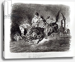 Постер Делакруа Эжен (Eugene Delacroix) Mephistopheles and Faust riding in the Night, Illustration for Faust by Goethe, 1828
