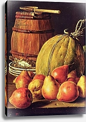 Постер Мелендес Луис Still Life with pears, melon and barrel for marinading