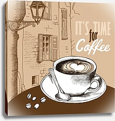 Постер Плакат с изображением чашки кофе на столике европейского кафе