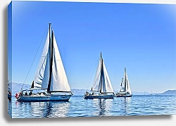Постер Три яхты под парусами на озере 