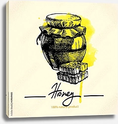 Постер Баночка с медом и сотами на желтой кляксе