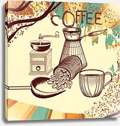 Постер Кофейный ретро-плакат с рисованной кофемолкой