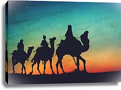 Постер Силуэты верблюдов на фонезвездного неба