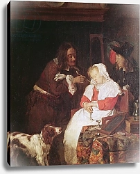 Постер Метсю Габриэль Two Men with a Sleeping Woman, c.1655-60