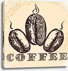 Постер Кофейный плакат с рисованными арабскими кофейными зернами