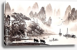 Постер Китайский пейзаж с горным озером