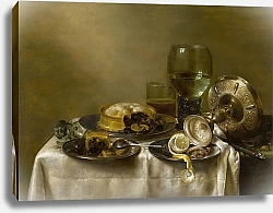Постер Хеда Уильям A still life with an overturned silver tazza, glassware, pies and a peeled lemon on a table