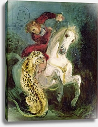 Постер Делакруа Эжен (Eugene Delacroix) Jaguar Attacking a Horseman, c.1855