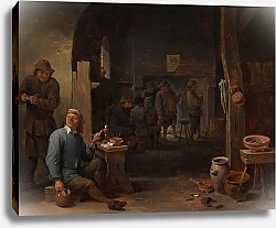 Постер Тенирс Давид Интерьер гостиницы с крестьянами курящими и разговаривающими за столом у огня