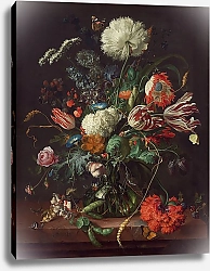Постер Хем Ян Букет цветов в стеклянной вазе с бабочками и улиткой