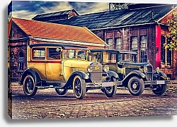Постер Старинные автомобили на брусчатке