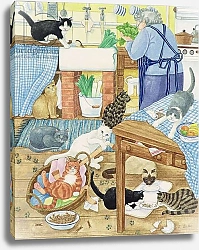 Постер Бентон Линда (совр) Grandma and 10 cats in the kitchen