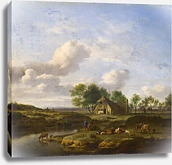 Постер Велде Адриан Пейзаж с фермой на берегу ручья
