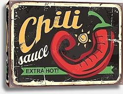 Постер Чили соус, старинная реклама с красным острым перцем