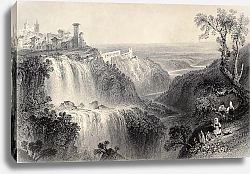 Постер Tivoli waterfalls, near Rome, Italy. Original, created by W. H. Bartlett and E. Brandard, published 