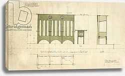 Постер Макинтош Чарльз Design for benches and a table, shown in elevation and section plan, 1898