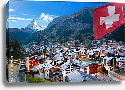 Постер Село Церматт с пиком Маттерхорн в швейцарских Альпах