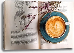 Постер Чашка кофе и книга о ботанике