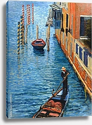 Постер Лодка с гребцом на канале Венеции