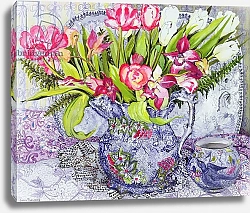 Постер Фивси Джоан (совр) Pink and White Tulips, Orchids and Blue Antique China