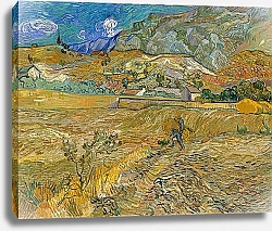 Постер Ван Гог Винсент (Vincent Van Gogh) Огороженное пшеничное поле с крестьянином