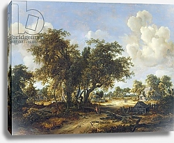 Постер Хоббема Мейндрат (Meindert Hobbema) Wooded Landscape with Cottages, 1665