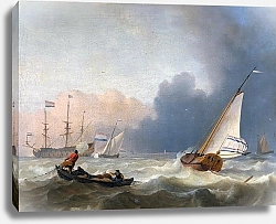 Постер Rough seas with a Dutch yacht under sail