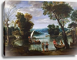 Постер Виола Джованни Пейзаж с рекой и лодками