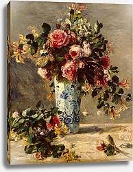 Постер Ренуар Пьер (Pierre-Auguste Renoir) Розы и жасмин в дельфтской вазе