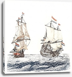 Постер Тейлер Иоханнес Два парусных корабля в море