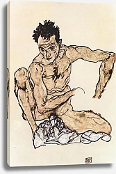 Постер Шиле Эгон (Egon Schiele) Обнаженный на корточках (Автопортрет)
