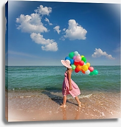 Постер Прогулка на пляже с цветными шарами