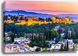 Постер Крепость Альгамбра в сумерках, Гранада, Испания