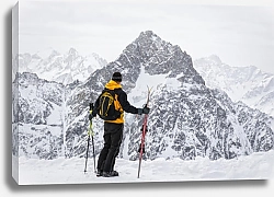 Постер Лыжник на фоне скалы