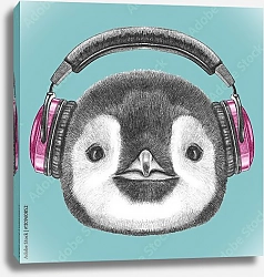 Постер Портрет пингвина в наушниках