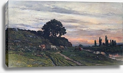 Постер Добиньи Шарль Пейзаж со скотом у потока