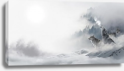 Постер Волчья стая в зимнем лесу