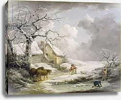 Постер Морленд Джордж Winter Landscape with Men Snowballing an Old Woman, 1790