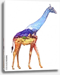 Постер Жираф и прерия