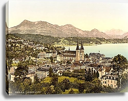 Постер Швейцария. Город Люцерн и гора Риги