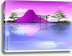 Постер Японский пейзаж с горой и аркой