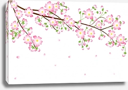 Постер Ветка цветущей вишни с падающими лепестками