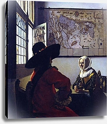 Постер Вермеер Ян (Jan Vermeer) Офицер и смеющаяся девушка