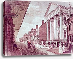 Постер Школа: Америка (18 в) High street with the first Presbyterian Church, Philadelphia, 1799