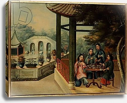 Постер Школа: Китайская 19в. A Chinese Garden Scene with Ladies Taking Tea, mid 19th century