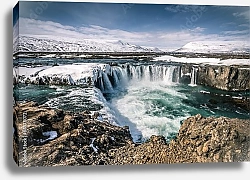 Постер Исландия. Godafoss Wasserfall