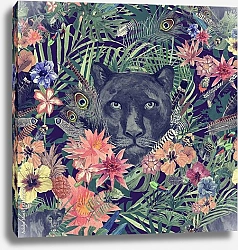Постер Пантера в цветах и перьях