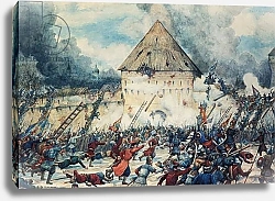 Постер Лисснер Эрнст Battle with Polish Interventionists at the Vladimir Gate of Kitai-Gorod in Moscow, 1612, Watercolor by G, Lissner.